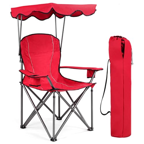 WATERJOY 61 cm tragbare Campingstühle mit Getränkehalter, faltbarer Strandstuhl mit Schattenüberdachung von WATERJOY