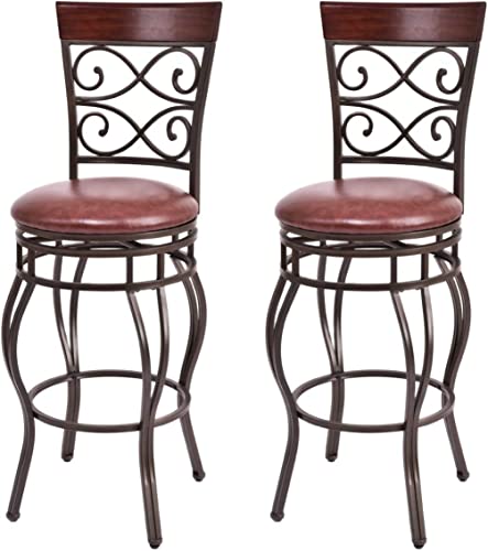WATERJOY Retro Barstühle 2er-Set, 360 Grad drehbar, gepolstert, Barhocker, Ledersitz, Bistro, Esszimmer, Küche, Kneipe, Metallstühle von WATERJOY