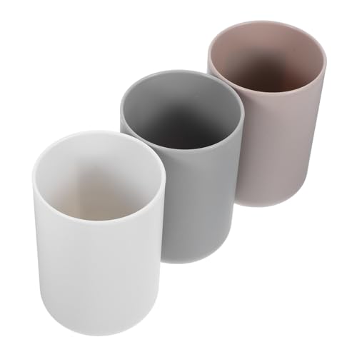 WATIIFUFU 3 Stück Mundspülbecher und Zahnputzbecher aus Robustem Stapelbar und Platzsparend Große Kapazität Glatte Oberfläche in Weiß und Kaffeebraun für Bad Büro und Reisen von WATIIFUFU