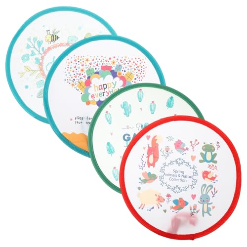WATIIFUFU 4 Stück Runde Faltbare Handfächer im Japanischen Stil mit Niedlichen Cartoon Motiven Leichte Polyester Faltfächer für Sommer Dekoration und Tragbaren Gebrauch von WATIIFUFU