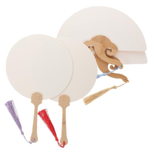 WATIIFUFU 4 Stück Teiliges DIY Papierfächer aus Holz und Papier Weiße Runde und Fächerförmige Blanko Graffiti Fächer Langlebig für Handgemalte Kunst Bühnenperformance und von WATIIFUFU