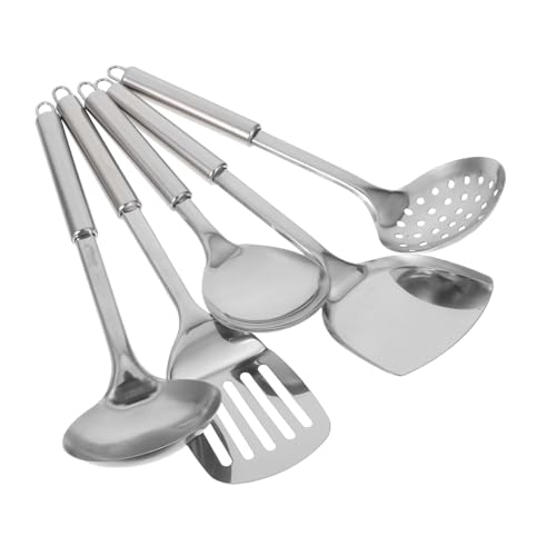 WATIIFUFU 5 Stück Teiliges Edelstahl Küchenutensilien Set Spülmaschinenfest Langlebig Multifunktional Kochlöffel Schöpflöffel Geschlitzter Löffel für Hobby Profi-küchen von WATIIFUFU