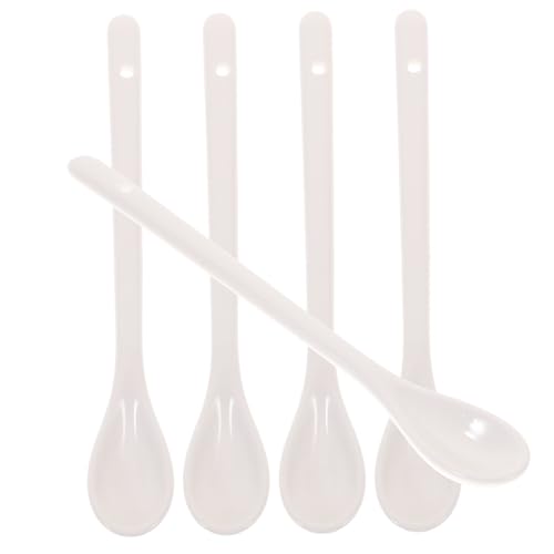 WATIIFUFU 5 Stück Teiliges Große Keramische Suppenlöffel mit Langem Griff Weißer Porzellanlöffel für Suppe Porridge und Küche Langlebig und Leicht zu Reinigen von WATIIFUFU