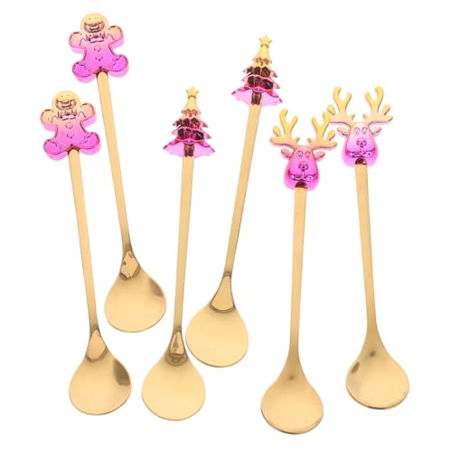WATIIFUFU 6 Stück Teiliges Edelstahl Weihnachtslöffel Set mit Kreativen Xmas elementen Stilvoll und Hochwertig als Geschenk für Kaffee Tee und Dessert Inklusive Geschenkbox von WATIIFUFU