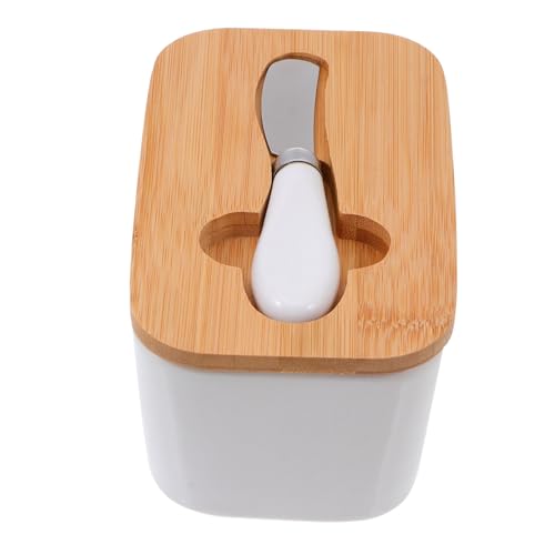 WATIIFUFU Bunte Butterdose aus Porzellan mit Bambusdeckel und Cutter Kleine Aufbewahrungsbox für Butter und Desserts Frischehaltend Stilvolles Haushaltsgeschirr Praktische von WATIIFUFU