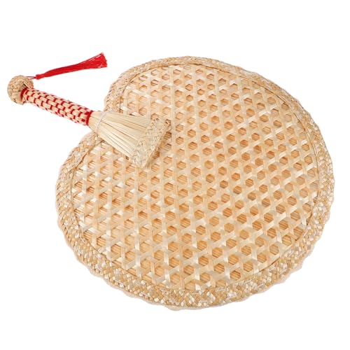 WATIIFUFU Chinesischer Handgewebter Weizenstroh Fächer Tragbarer Leichter Sommer Handventilator mit Retro Vintage Design für Senioren und Dekoration im Innen und Außenbereich von WATIIFUFU