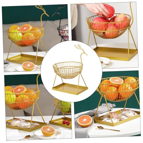 WATIIFUFU Eisen Obstkorb Fawn Design Doppellagiger Obst Snackkorb Multifunktionale Aufbewahrung für Küche und Wohnzimmer Kleiner Goldener Früchtekorb für Haushalt und Restaurant von WATIIFUFU