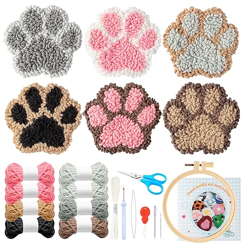 WATINC 22 Stück Craft Punch Needle Untersetzer Kit mit Krallenmuster DIY Bastelpackung Set Stickerei Starter kit für Anfänger Easy Embroidery Coaster Art and Crafts Needle Coaster von WATINC