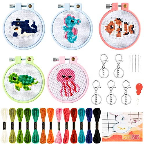 WATINC Anfänger Stickerei Set DIY Kunst Handwerk Nähen Kinder Kreuzstich Set Mit Mustern Und Anweisungen Embroidery Starter Kit Punch Needle Anfänger Stickerei Set für Erwachsene von WATINC