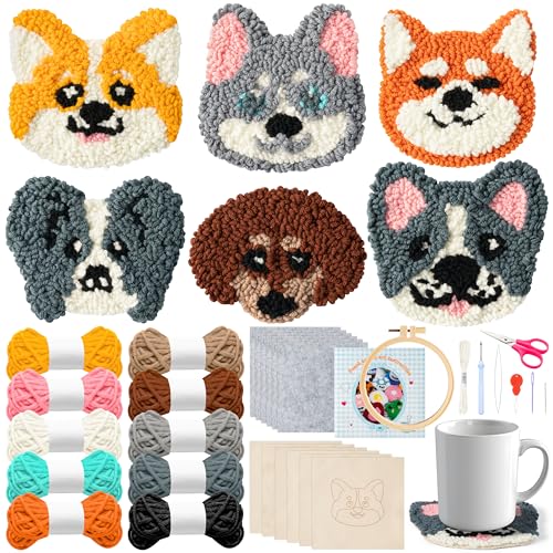 Craft Punch Needle Untersetzer Kit DIY Needle Punch Handwerk Stickerei Kit für Anfänger einfach Filz Garne Stickerei Coaster Kunst und Handwerk Needle Coaster mit Anleitung (Welpe) von WATINC