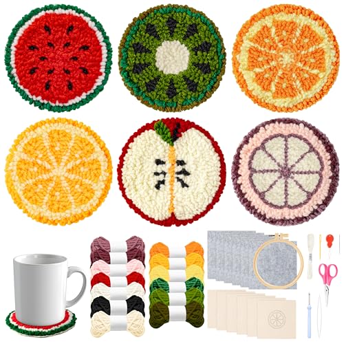 WATINC Punch Needle Untersetzer Kit Punch Needle Untersetzer Kit Obst DIY Handwerk Stickerei Kit Easy Embroidery für Anfänger Coaster Kunst und Handwerk Needle Coaster von WATINC