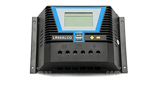 WATTSTUNDE Solar Laderegler 60A LR60ALCD mit Dual USB-Anschluss und LCD-Anzeige für 12V / 24V (LR60A LCD) von WATTSTUNDE