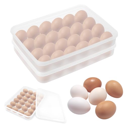 WATUNID 2 Stück Eierbehälter für Kühlschrank, Eier Aufbewahrungsbox Mit Deckal aus Kunststoff, Transparent Eierbehälter Eierbox Organizer Stapelbarer Eierschale für Küchen von WATUNID