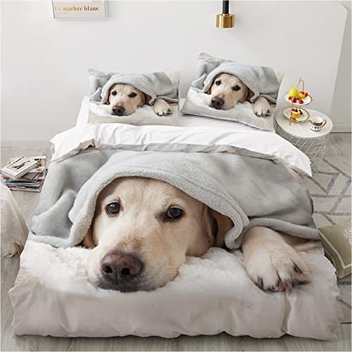 WATYW Labrador Winter Hund BettwäSche 135x200 cm 3teilig Weich Microfaser Bettwaren ReißVerschluss Bettwäsche-Set für Kinder Teenager Süß Tier Hund Bettbezug Mit 2 Kissenbezug 80*80cm von WATYW