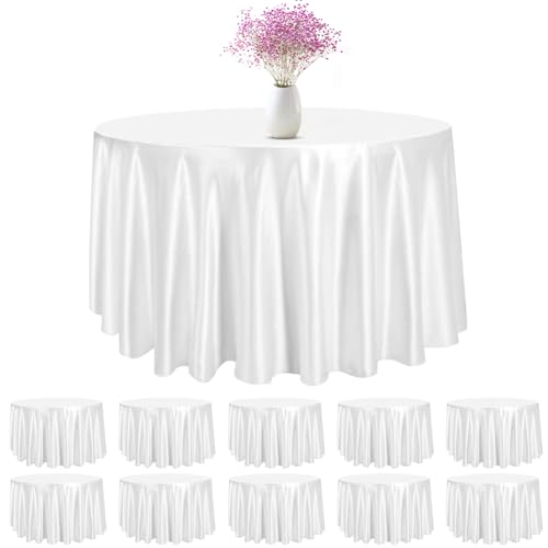 10 Packungen weiße Tischdecke für Runde Tischdecke Weiße Einweg- Tischdecke Hochzeit,Tischdecke Bierzeltgarnitur, Tischdecken aus Kunststoff für Geburtstagsfeier,Empfang, Brautduschen (weiß) von WAVATA