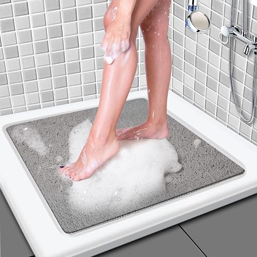 WAVATA Duschmatte rutschfest 60x60, Weich Komfort Duschmatte mit Antibakterielle Badematte, Antirutschmatte Dusche für Badewanne und Nassbereiche, Waschbar, Grau von WAVATA
