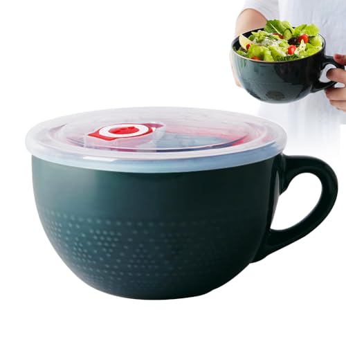 Groß Tasse Keramik 700ml Kaffeetasse Müslischalen mit Griff Jumbotassen XXL Kaffee Tee Tasse Salat Schale Cappuccino Tassen Steingut Teetassen für Büro und Zuhause für Suppe,Ramen,Salat(Dunkelgrün) von WAVATA