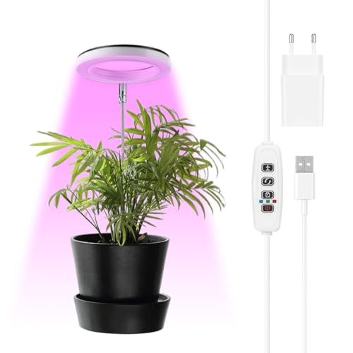 Pflanzenlampe LED Vollspektrum,150cm Zimmerpflanzen,Höhenverstellbares LED Grow Lampe mit 72 LEDs,3/9/12 Std mit USB Adapter,3 Lichter Modi und 10 Helligkeitsstufen für große Pflanzen oder Samen(Weiß) von WAVATA