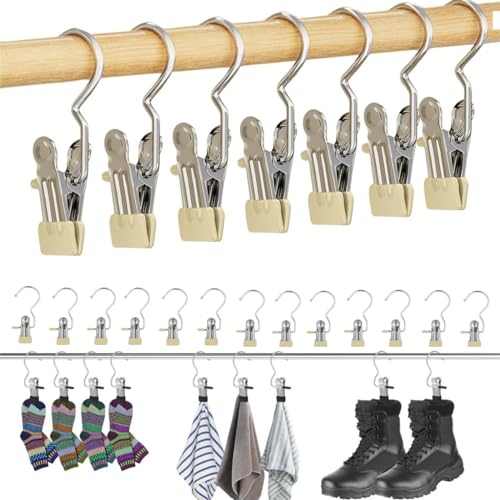 WAVATA 20 Stück Edelstahl-Kleiderhaken-Set, S Haken Edelstahl, rutschfeste Kleiderbügel-Clips, Klammern Metall tragbare hängende Pins für Schuhe Hosen Handtücher Socken Schnürsenkel von WAVATA