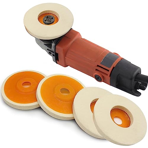 WAVATA 4 Stück Wolle Polieraufsatz Winkelschleifer 125mm Polierscheibe Winkelschleifer, für Polierscheiben für Bohrmaschine, Winkelschleifer Rotary Tool Schleifschleifen Tool(Extra dick 12mm,Orange) von WAVATA