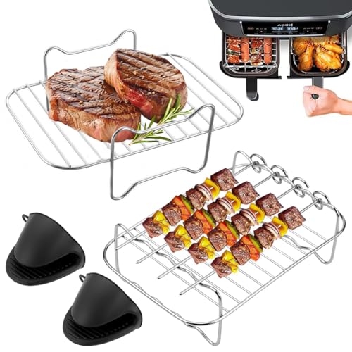 WAVATA Heißluftfritteuse Zubehör Für Ninja AF300EU AF400EU Luftfriteuse,Ninja Heißluftfritteuse zubehör mit Steamer 1pc + Grill 1pc + Fingerhüllen 2pcs + BBQ Fibre 4pcs Total 8pcs (8) von WAVATA