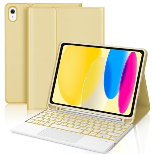 WAVATA Hülle Tastatur für iPad A16 11 Zoll 2025, iPad 10. Generation 2022 10.9" mit Touchpad, Magnetische Hintergrundbeleuchtung Bluetooth Abnehmbare QWERTZ Layout, Gelb von WAVATA