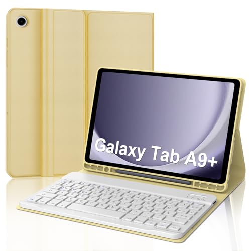 WAVATA Tastatur für Samsung Galaxy Tab A9+ Plus 11" 2023, Hülle mit Tastatur für Samsung Tab A9 Plus 2023 Magnetische Bluetooth Abnehmbare QWERTZ Layout, Gelb von WAVATA