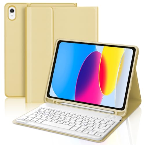 WAVATA Hülle mit Tastatur für iPad 10. Generation 2022 10.9" und iPad A16 11 Zoll 11 Generation 2025, Magnetische Bluetooth Abnehmbare QWERTZ Layout, Gelb von WAVATA