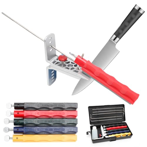 WAVATA Messerschärfer Profi, Professioneller Messerschärfsystem, Festwinkel Messerschärfsystem Kit Schleifmittel-Haltesystem mit 5 Wetzsteinen, Wetzsteine für Haus und Küche von WAVATA