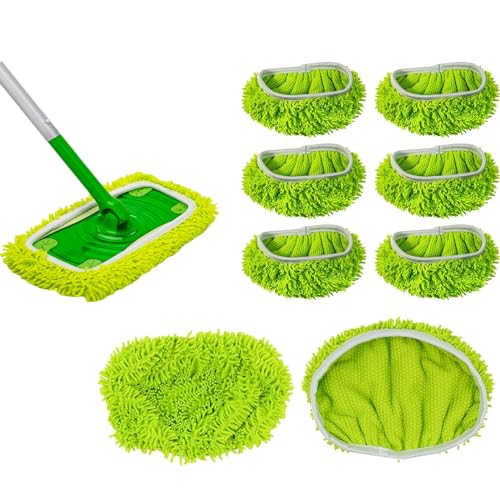 WAVATA Nass Und Trockengebrauch BodentüCher, 8 StüCk Wiederverwendbare Bodenwischer Wischmopp Bezug, Hochwertige Mikrofaser Und Chenille, Maschinenwaschbar, TüCher FüR Swiffer Sweeper Mop von WAVATA