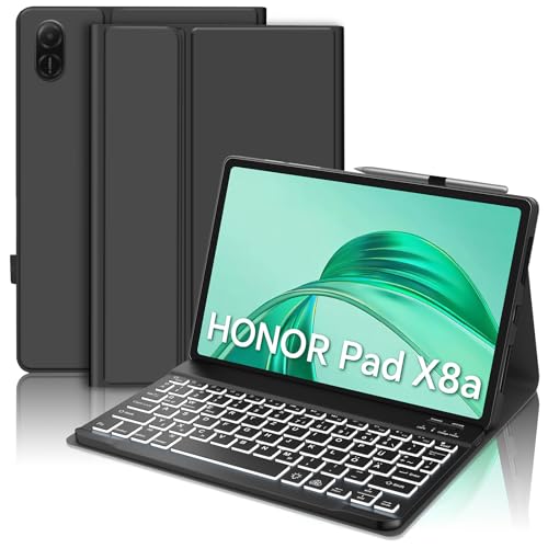 WAVATA Tastatur für Honor Pad X8a 2024 11" mit Beleuchtete, Hülle mit Tastatur für Honor Pad X8a Bluetooth Magnetische Abnehmbare QWERTZ Layout, Schwarz von WAVATA