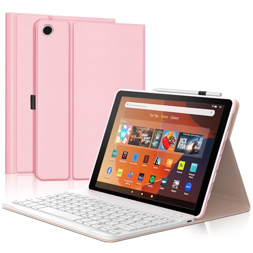 WAVATA Tastatur für Fire HD 10 2023 13th /HD 10 Plus 10.1'' 2021, Hülle mit Tastatur für Fire HD 10/HD 10 Plus 10.1'' 2021 11 Generation Magnetisch Abnehmbarer Deutsch QWERTZ Layout, Rosa von WAVATA