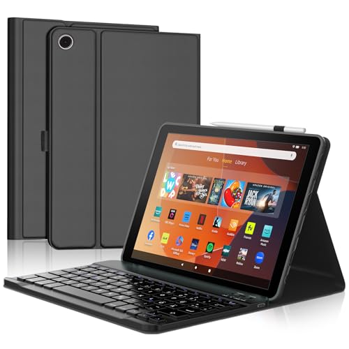 WAVATA Tastatur für Fire HD 10 2023 13th /HD 10 Plus 10.1'' 2021, Hülle mit Tastatur für Fire HD 10/HD 10 Plus 10.1'' 2021 11 Generation Magnetisch Abnehmbarer QWERTZ Layout, Schwarz von WAVATA