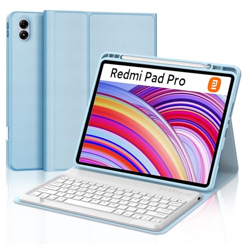 WAVATA Tastatur für Redmi Pad Pro 12.1"/Xiaomi Poco Pad 2024, Hülle mit Tastatur für Xiaomi Redmi Pad Pro Magnetische Bluetooth Abnehmbare QWERTZ Layout, Blau von WAVATA