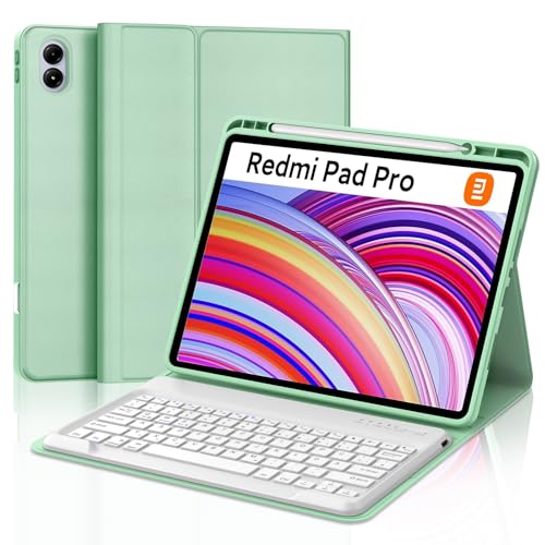 WAVATA Tastatur für Redmi Pad Pro 12.1"/Xiaomi Poco Pad 2024, Hülle mit Tastatur für Xiaomi Redmi Pad Pro Magnetische Bluetooth Abnehmbare QWERTZ Layout, Grasgrün von WAVATA