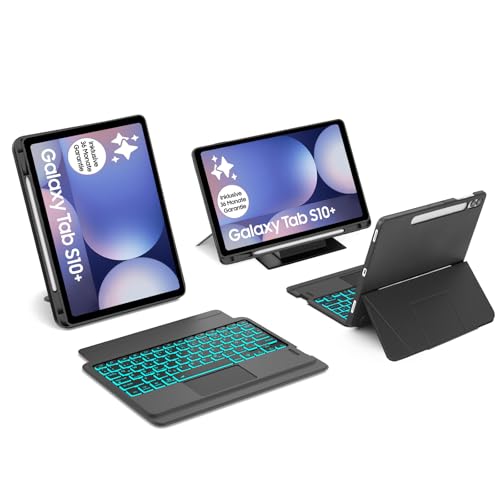 WAVATA Tastatur für Samsung Galaxy Tab S10+ 2024/S9 FE+/S9 Plus 12.4", Hülle Tastatur mit Touchpad Beleuchtete Magnetische Bluetooth Abnehmbare Smart Trackpad, QWERTZ Layout, Schwarz von WAVATA