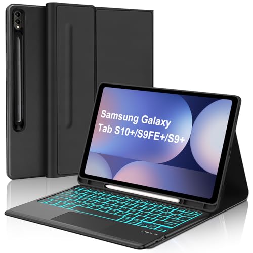 WAVATA Tastatur für Samsung Galaxy Tab S10+ 2024/S9 FE+/S9 Plus 12.4"mit Touchpad, Hülle mit Tastatur für Samsung Tab S10 Plus Beleuchtete Magnetische Abnehmbar QWERTZ Layout, Schwarz von WAVATA