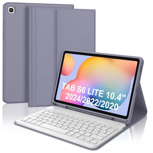 WAVATA Tastatur für Samsung Galaxy Tab S6 Lite 10.4" 2024/2022/2020, Hülle mit Tastatur für Samsung Tab S6 Lite Keyboard Cover Magnetische Abnehmbare Bluetooth QWERTZ Layout, Lila von WAVATA