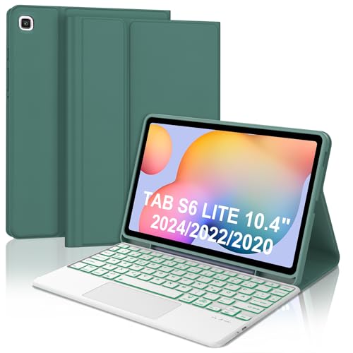 WAVATA Tastatur für Samsung Galaxy Tab S6 Lite 10.4" 2024/2022/2020 mit Touchpad, Hülle mit Tastatur für Tab S6 Lite Keyboard Beleuchtete Magnetische Abnehmbare Bluetooth QWERTZ Layout, Dunkelgrün von WAVATA