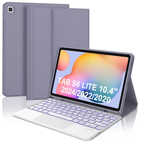 WAVATA Tastatur für Samsung Galaxy Tab S6 Lite 10.4" 2024/2022/2020 mit Touchpad, Hülle mit Tastatur für Tab S6 Lite Keyboard Cover Magnetische Beleuchtete Abnehmbare Bluetooth QWERTZ Layout, Lila von WAVATA