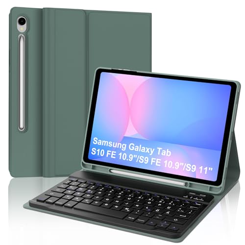 WAVATA Tastatur für Samsung Galaxy Tab S10 FE 10.9" 2025/S9 FE/S9 11 Zoll 2023, Hülle mit Tastatur für Samsung S9 FE Magnetische Bluetooth Abnehmbare QWERTZ Layout, Dunkelgrün WAVATA Tastatur für Samsung Galaxy Tab S10 FE 10.9" 2025/S9 FE/S9 11 Zoll 2023, Hülle mit Tastatur für Samsung S9 FE Magnetische Bluetooth Abnehmbare QWERTZ Layout, Dunkelgrün von WAVATA