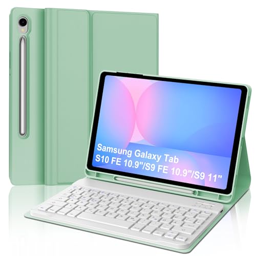 WAVATA Tastatur für Samsung Galaxy Tab S10 FE 10.9" 2025/S9 FE/S9 11 Zoll 2023, Hülle mit Tastatur für Samsung S9 FE Magnetische Bluetooth Abnehmbare QWERTZ Layout, Grasgrün von WAVATA