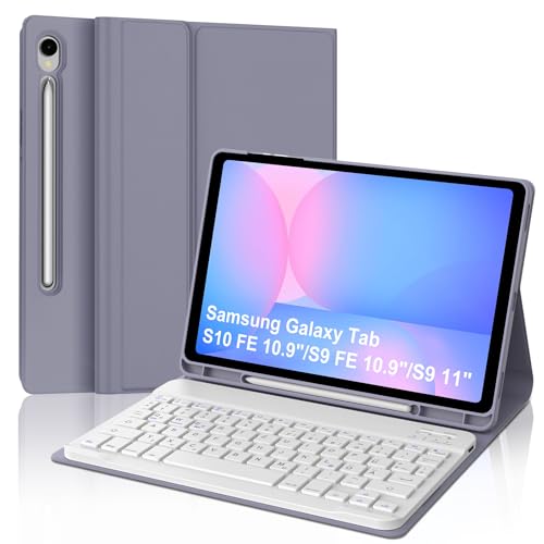 WAVATA Tastatur für Samsung Galaxy Tab S10 FE 10.9" 2025/S9 FE/S9 11 Zoll 2023, Hülle mit Tastatur für Samsung S9 FE Magnetische Bluetooth Abnehmbare QWERTZ Layout, Lila von WAVATA