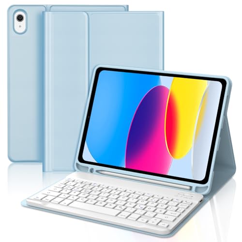 WAVATA Tastatur für iPad 10 Generation 2022 10.9"/11 Generation 2025 A16 11 Zoll, Hülle mit Tastatur für iPad 10 2022 Magnetische Bluetooth Abnehmbare QWERTZ, Blau von WAVATA