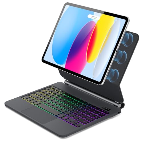 WAVATA Magic Keyboard für iPad 10 Generation 2022 10.9"/11 Generation 2025 A16 11 Zoll, Tastatur für iPad 10 2022, Schwebendes Magnetisches Design, 7 Farben Beleuchtung mit Touchpad, Schwarz von WAVATA