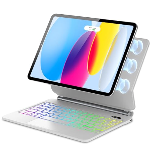WAVATA Tastatur für iPad 10. Generation 10.9" 2022 & iPad A16 11 Zoll 2025, Magic Keyboard Schwebendes Magnetisches Design, 7 Farben Hintergrundbeleuchtung Tastatur mit Touchpad, Weiß von WAVATA
