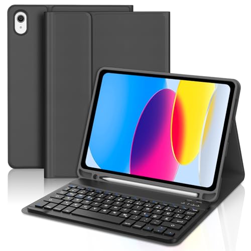 WAVATA Tastatur für iPad 10 Generation 2022 10.9"/11 Generation A16 2025, Hülle mit Tastatur für iPad 10 2022 Magnetische Bluetooth Abnehmbare QWERTZ Layout, Schwarz von WAVATA