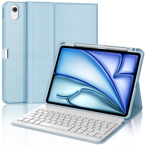 WAVATA Tastatur für iPad Air 11 Zoll (M2/M3 2024/2025), Hülle Tastatur für iPad Air 11 Zoll Magnetische Beleuchtete Bluetooth Kabellose Abnehmbare QWERTZ Layout, Blau von WAVATA