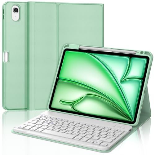WAVATA Tastatur für iPad Air 11 Zoll (M2/M3 2024/2025), Hülle Tastatur für iPad Air 11 Zoll Magnetische Bluetooth Kabellose Abnehmbare QWERTZ Layout, Grasgrün von WAVATA