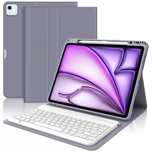 WAVATA Tastatur für iPad Air 13" M2 2024/M3 2025, Hülle mit Tastatur für iPad Pro 12.9 6/5/4/3 Gen 2022/2021/2020/2018 Keyboard Magnetische Abnehmbare Bluetooth QWERTZ Layout, Lila von WAVATA